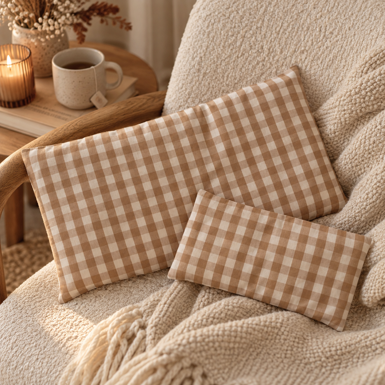 Bouillotte Vichy brun beige – grand format - Image 3