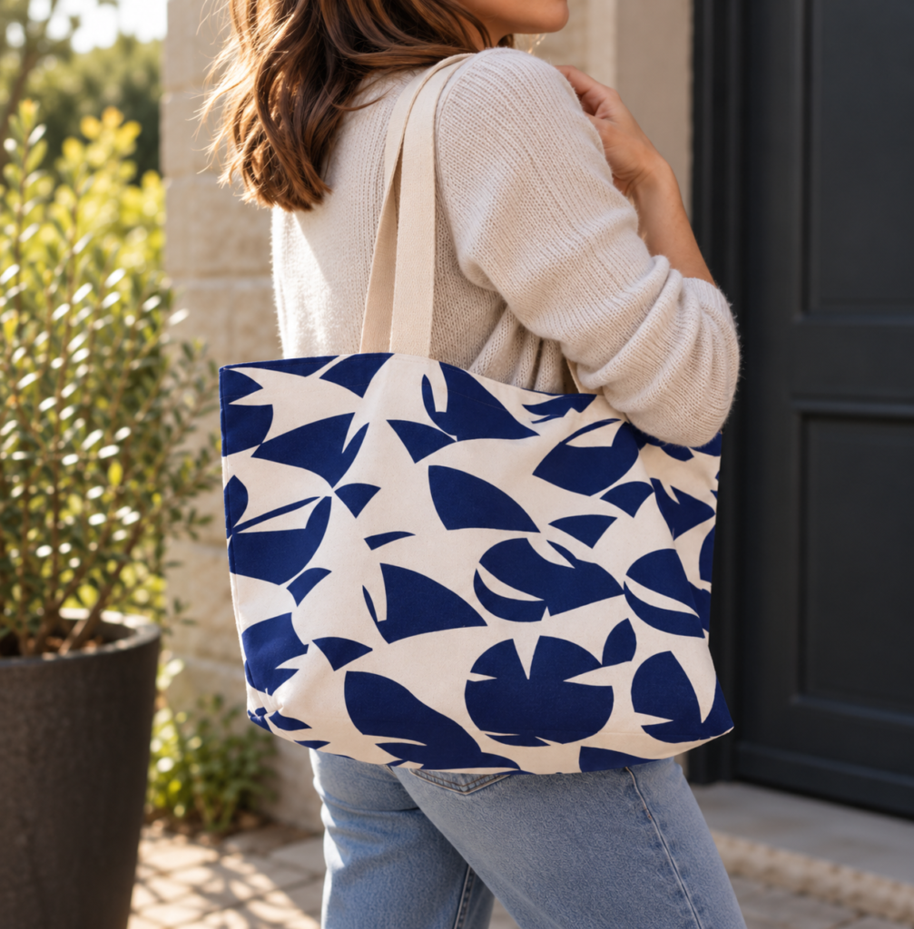 Cabas XL – Graphique bleu / écru
