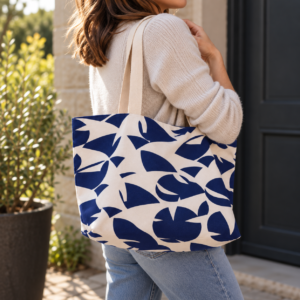 Cabas XL – Graphique bleu / écru