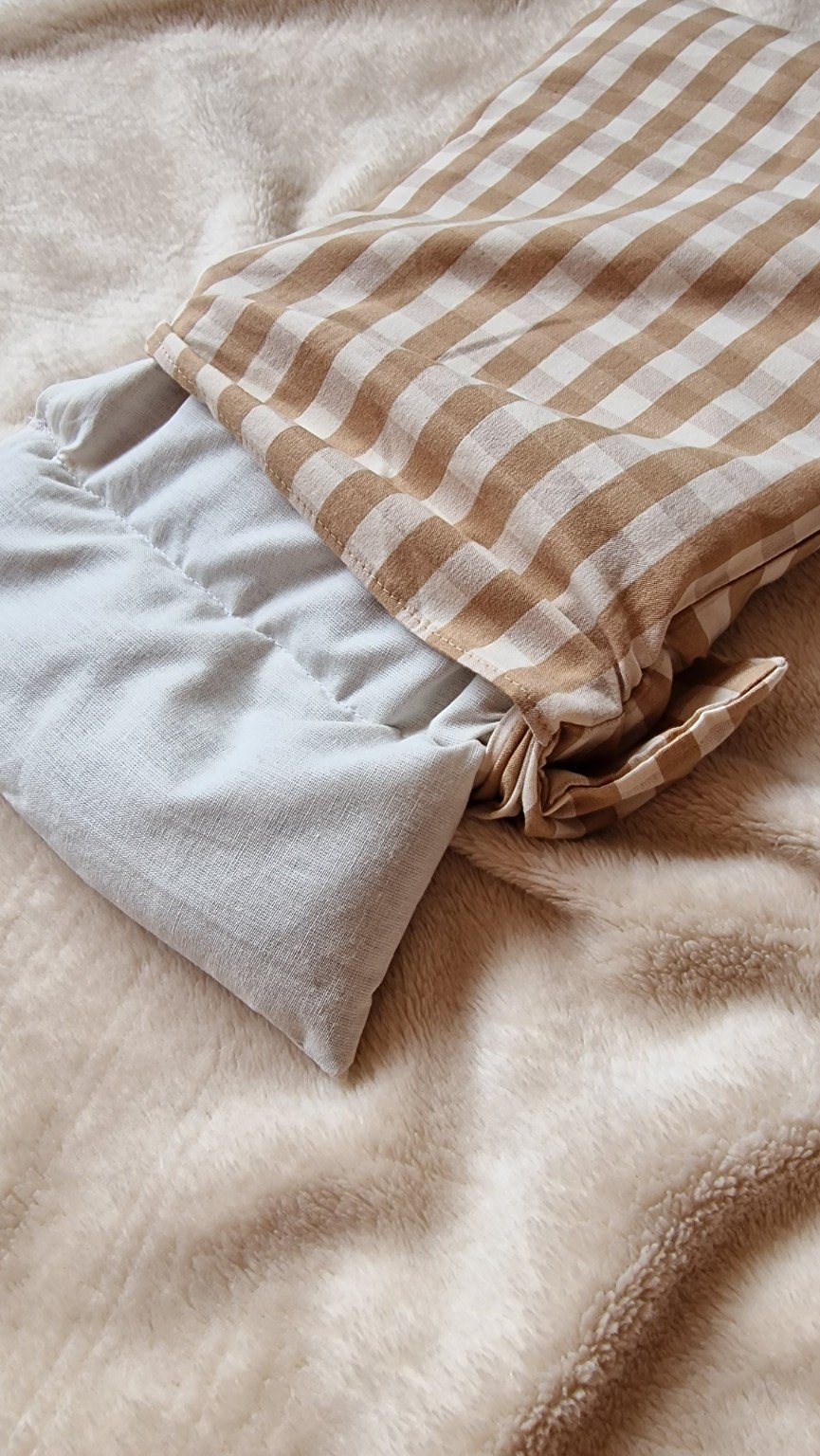 Housse amovible et coussin compartimenté de la grande bouillotte Vichy brun beige