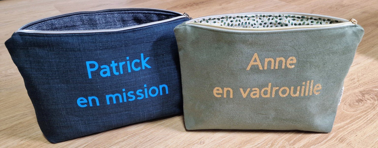 Pochettes Sewaw personnalisées avec les prénoms Patrick et Anne et des messages au choix